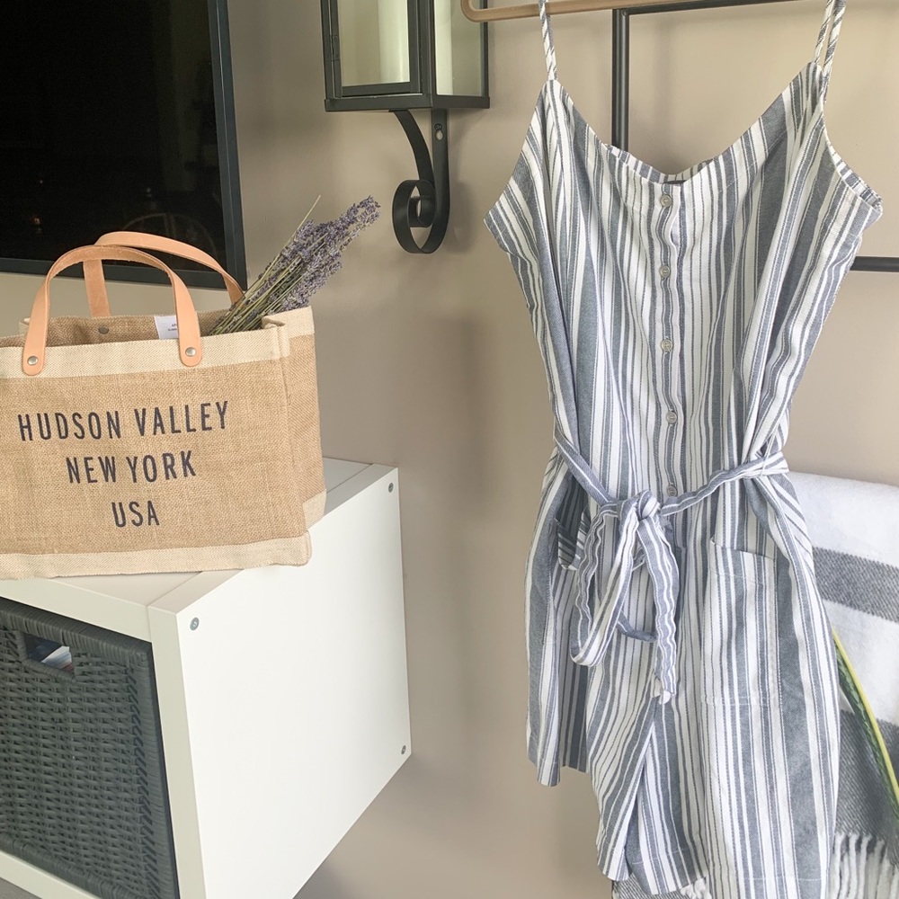 Vince Camuto Stripe Button Down Belted Romper